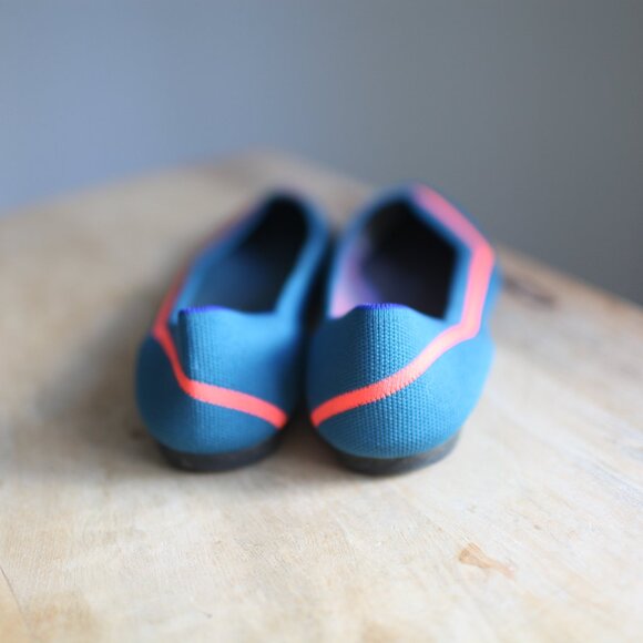 Rothy's The Point turquoise blue and hot pink coral stripe ballet flats 11.5 - Picture 3 of 8